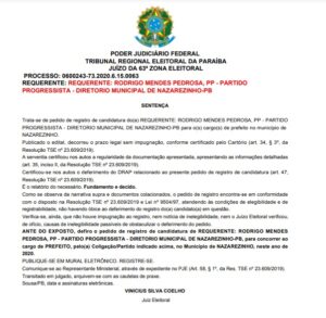 setenca vv 300x293 - ELEIÇÃO EM VENHA VER-RN: Dr. Cleiton Jácome tem registro de candidatura a prefeito deferido pela Justiça Eleitoral