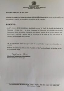 PORTARIA1 211x300 - Após grupo ser derrotado nas eleições, prefeito de São Francisco inicia exoneração de comissionados; VEJA.