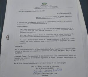 Presidente da Câmara de Vieirópolis decreta Luto Oficial pela morte do médico Dr. Ricélio Oliveira. luto vieiropolis camara 300x261 - Presidente da Câmara de Vieirópolis decreta Luto Oficial pela morte do médico Dr. Ricélio Oliveira.