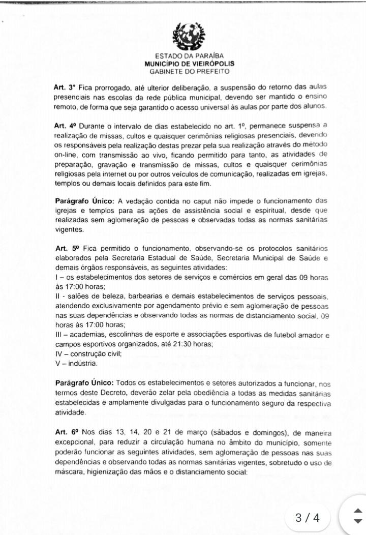 Prefeito de Vieirópolis publica decreto com novas medidas restritivas para conter o avanço da Covid-19 3 - Prefeito de Vieirópolis publica decreto com novas medidas restritivas para conter o avanço da Covid-19