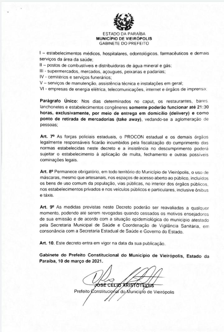 Prefeito de Vieirópolis publica decreto com novas medidas restritivas para conter o avanço da Covid-19 4 - Prefeito de Vieirópolis publica decreto com novas medidas restritivas para conter o avanço da Covid-19