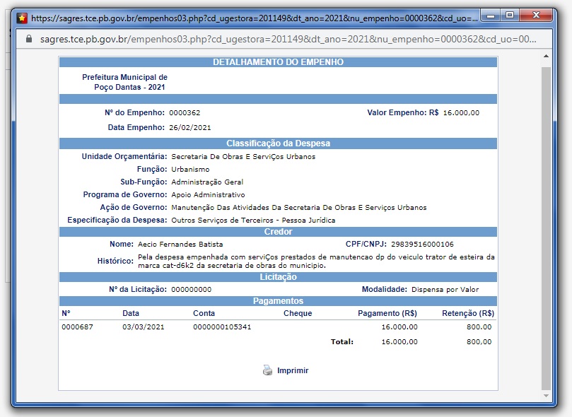 TUDO ISSO? : Prefeitura de Poço Dantas gastou mais de R$ 15 mil reais na manutenção de um trator; VEJA. EMPENHO TRATOR - TUDO ISSO? : Prefeitura de Poço Dantas gastou mais de R$ 15 mil reais na manutenção de um trator; VEJA.