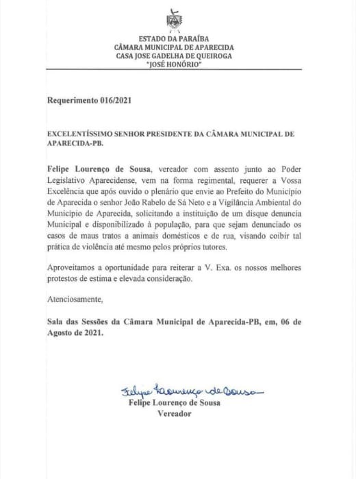 r2 - EM APARECIDA: Vereador apresenta dois requerimentos voltados para causa animal e são aprovados; VEJA.