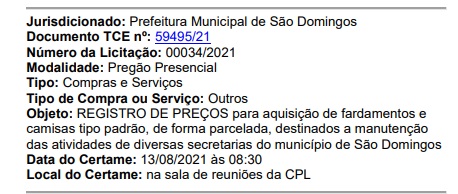 sd licitacao - TUDO ISSO? : Prefeitura de São Domingos pretende renovar fardamento dos funcionários e vai confeccionar mais de 2 mil camisas; VEJA.