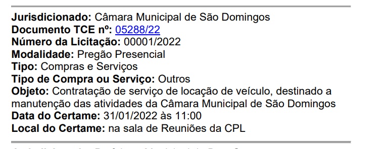 NO SERTÃO: Câmara de São Domingos anuncia licitação para locação de veículo; VEJA. LICITACAO SD CAMARA - NO SERTÃO: Câmara de São Domingos anuncia licitação para locação de veículo; VEJA.