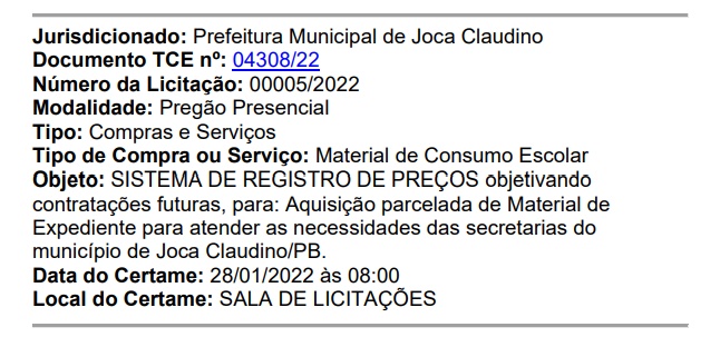 SEM CRISE: Prefeitura de Joca Claudino estima gastos em mais de R$ 600 mil com material de expediente; VEJA. joca2 - SEM CRISE: Prefeitura de Joca Claudino estima gastos em mais de R$ 600 mil com material de expediente; VEJA.