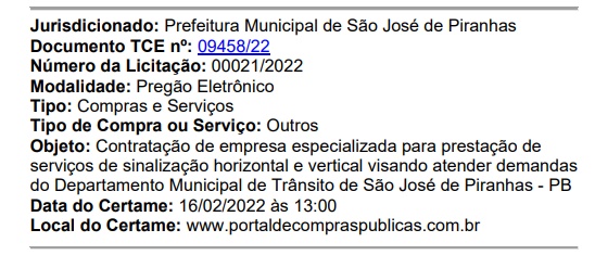 SEM CRISE: Prefeitura de São José de Piranhas anuncia licitação para contratar empresa especializada em sinalização e pretende gastar mais de R$500 Mil; VEJA. sinal3 - SEM CRISE: Prefeitura de São José de Piranhas anuncia licitação para contratar empresa especializada em sinalização e pretende gastar mais de R$500 Mil; VEJA.