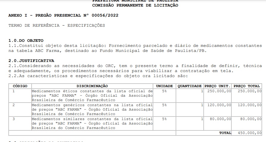 licita - PRA NINGUÉM FICAR DOENTE: Prefeitura de Paulista anuncia licitação de quase meio milhão para compra de medicamentos