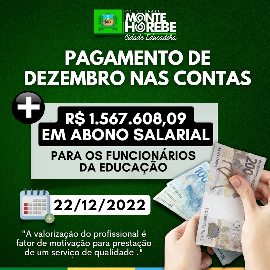 MH - Em Monte Horebe: Prefeito Marcos Eron antecipa pagamento dos salários dezembro a todos servidores públicos municipais