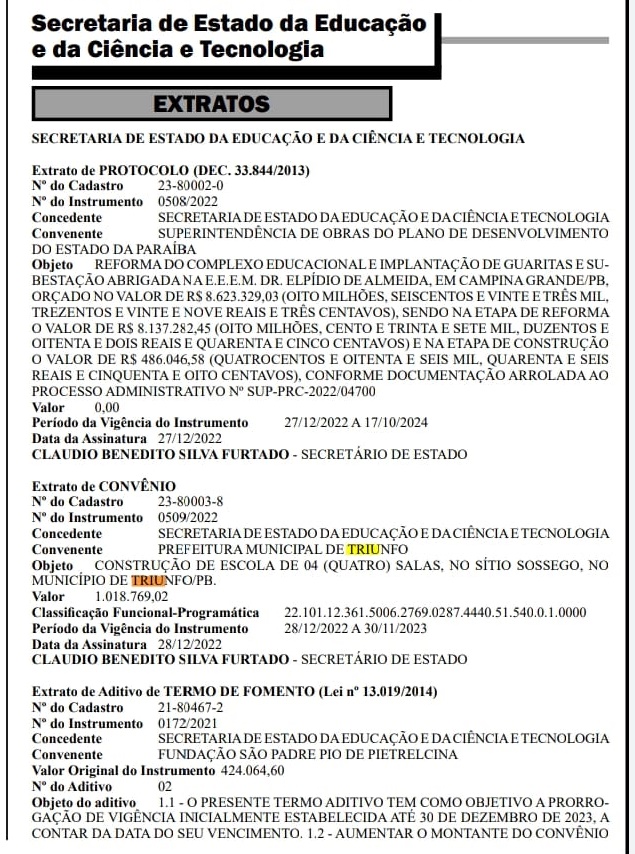 1T - Em Triunfo: Prefeito Espedito Filho assina convênio com Governo do Estado para construção de nova escola