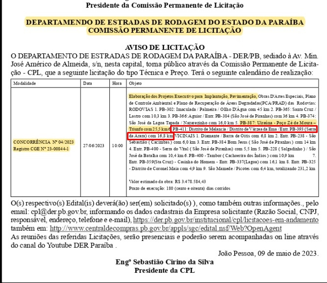 sh - Prefeito de Santa Helena comemora a aprovação da licitação do DER para pavimentação da Rodovia PB-411que liga os Distritos de Melancias, Várzea da Ema até Serra da Arara.