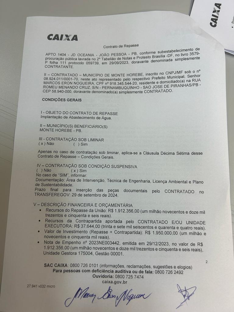 Prefeito Marcos Eron assina convênio de quase R$ 2 milhões que garante abastecimento de água para população de Monte Horebe Marcos 3 - Prefeito Marcos Eron assina convênio de quase R$ 2 milhões que garante abastecimento de água para população de Monte Horebe