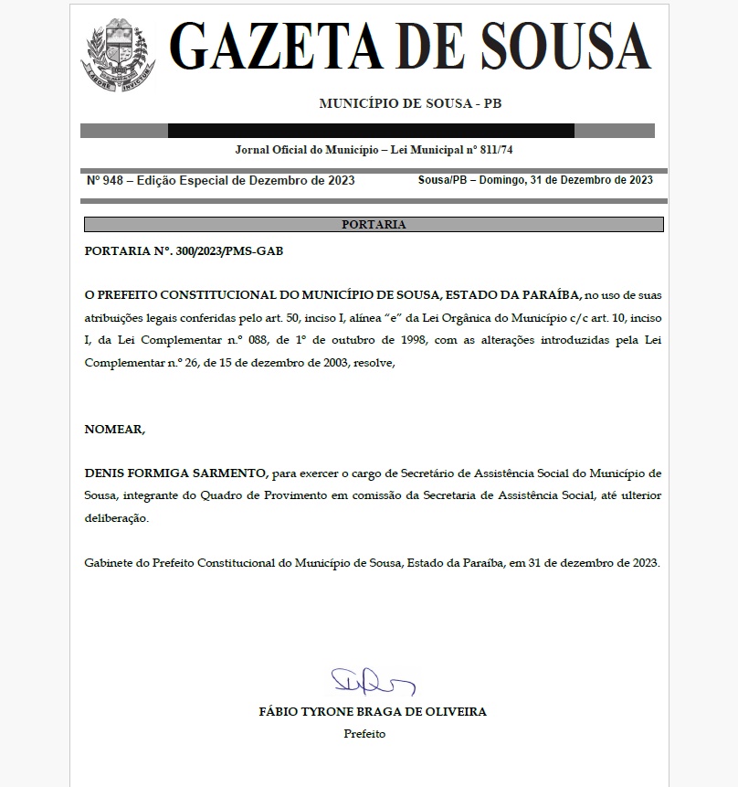 MAIS UM: Tyrone nomeia vereador Denis Formiga como secretário de Assistência Social em Sousa gazeta - MAIS UM: Tyrone nomeia vereador Denis Formiga como secretário de Assistência Social em Sousa