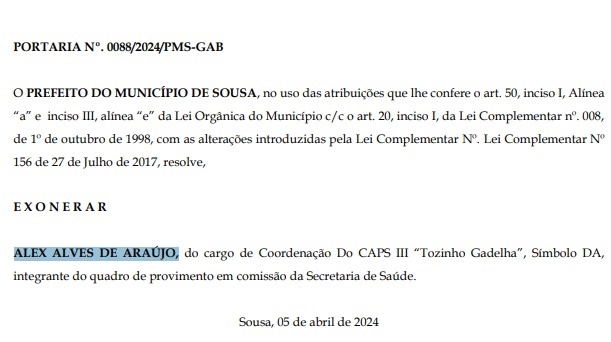 alex - CANETADA DO ÓDIO: Prefeito de Sousa exonera irmão de vereador, após parlamentar romper com o grupo para apoiar Gilbertão