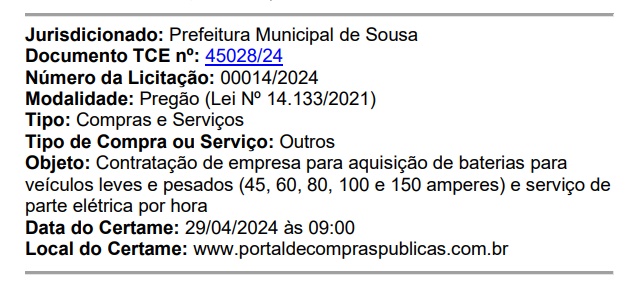 baterias - Prefeito de Sousa pretende gastar quase R$ 100 mil com contratação de empresa para aquisição de baterias para veículos e serviço de parte elétrica