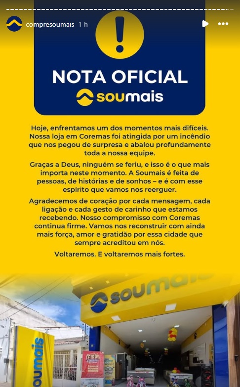 Incêndio de grandes proporções destrói loja de móveis e eletrodomésticos em Coremas nota - Incêndio de grandes proporções destrói loja de móveis e eletrodomésticos em Coremas