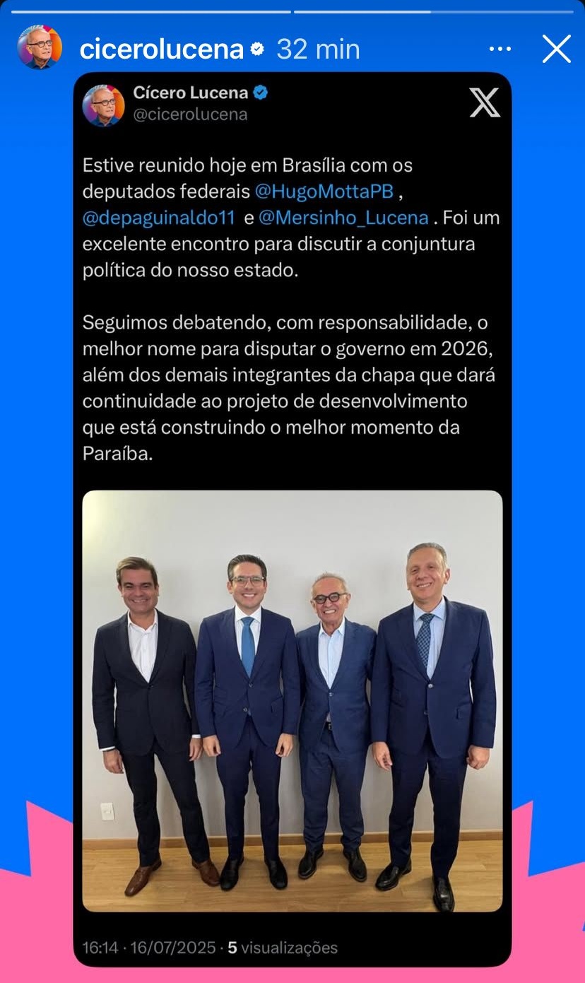 Cícero Lucena avalia positivamente reunião com Aguinaldo Ribeiro e Hugo Motta sobre chapa majoritária de 2026 cicero1 - Cícero Lucena avalia positivamente reunião com Aguinaldo Ribeiro e Hugo Motta sobre chapa majoritária de 2026