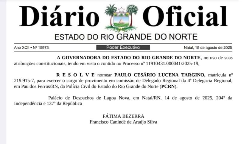 Mudanças: Delegado Paulo Cesário assumirá a 4ª Regional de Pau dos Ferros com histórico de gestão inovadora e resultados expressivos DOCRN - Mudanças: Delegado Paulo Cesário assumirá a 4ª Regional de Pau dos Ferros com histórico de gestão inovadora e resultados expressivos