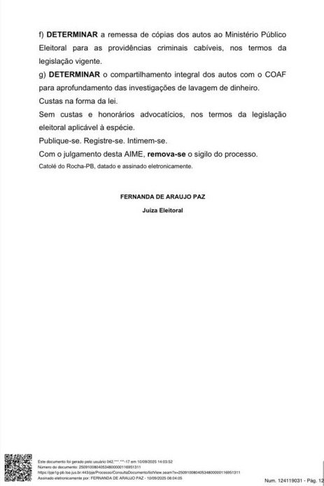 2 - ENROLADOS: Justiça Eleitoral cassa mandatos do prefeito, vice e vereador em Riacho dos Cavalos por corrupção