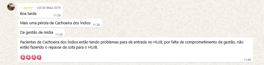 Discussão acalorada entre prefeito de Cachoeira dos Índios e vereador agita grupo de WhatsApp; VEJA 1c - Discussão acalorada entre prefeito de Cachoeira dos Índios e vereador agita grupo de WhatsApp; VEJA