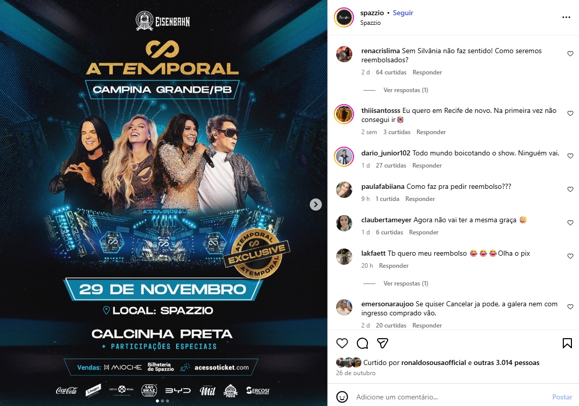 Crise na Calcinha Preta: Fãs pedem reembolso de ingressos do evento “ATEMPORAL” em Campina Grande após saída de Silvânia Aquino 1print - Crise na Calcinha Preta: Fãs pedem reembolso de ingressos do evento “ATEMPORAL” em Campina Grande após saída de Silvânia Aquino