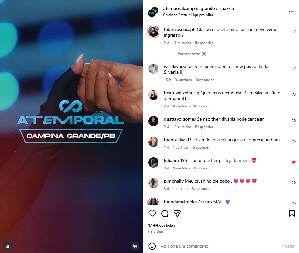 Crise na Calcinha Preta: Fãs pedem reembolso de ingressos do evento “ATEMPORAL” em Campina Grande após saída de Silvânia Aquino 2print - Crise na Calcinha Preta: Fãs pedem reembolso de ingressos do evento “ATEMPORAL” em Campina Grande após saída de Silvânia Aquino