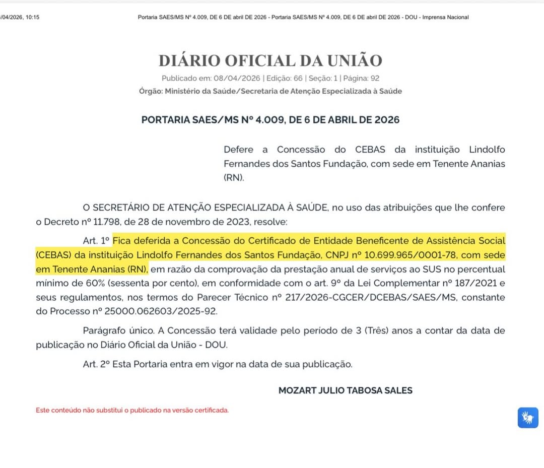 Em Tenente Ananias: Hospital Fundação Beneficente Lindolfo Fernandes conquista Certificado CEBAS e reforça atendimento 100% SUS SaveClip.App 669685458 18097326830079039 1334603137538402007 n - Em Tenente Ananias: Hospital Fundação Beneficente Lindolfo Fernandes conquista Certificado CEBAS e reforça atendimento 100% SUS