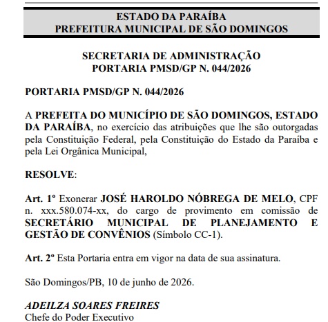 Prefeita Adeilza Soares promove mudanças no secretariado após rompimento político em São Domingos 1exo - Prefeita Adeilza Soares promove mudanças no secretariado após rompimento político em São Domingos