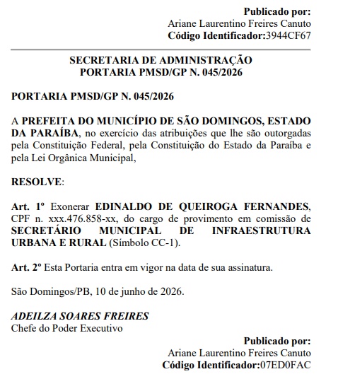 Prefeita Adeilza Soares promove mudanças no secretariado após rompimento político em São Domingos 2exo - Prefeita Adeilza Soares promove mudanças no secretariado após rompimento político em São Domingos