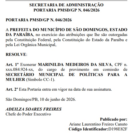 Prefeita Adeilza Soares promove mudanças no secretariado após rompimento político em São Domingos 3exo - Prefeita Adeilza Soares promove mudanças no secretariado após rompimento político em São Domingos